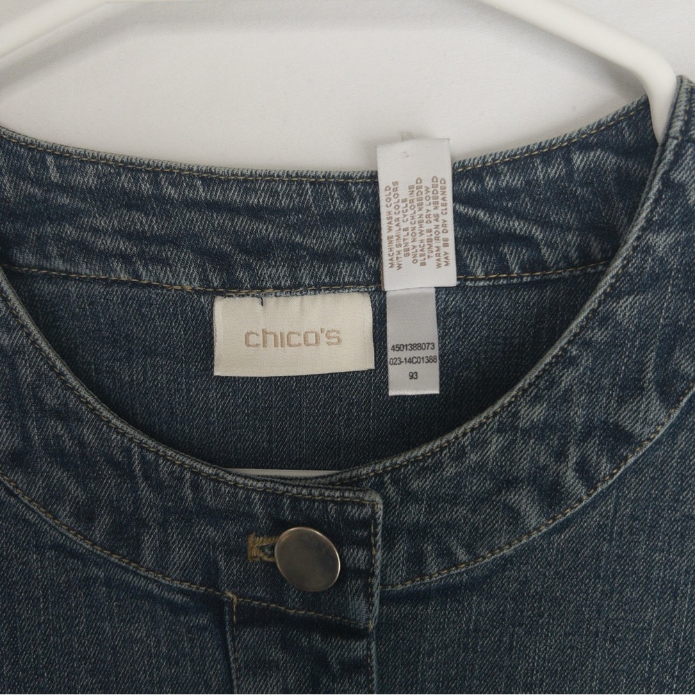 Chicos Unique Blue Jean Jacket Patchwork Denim Me… - image 7